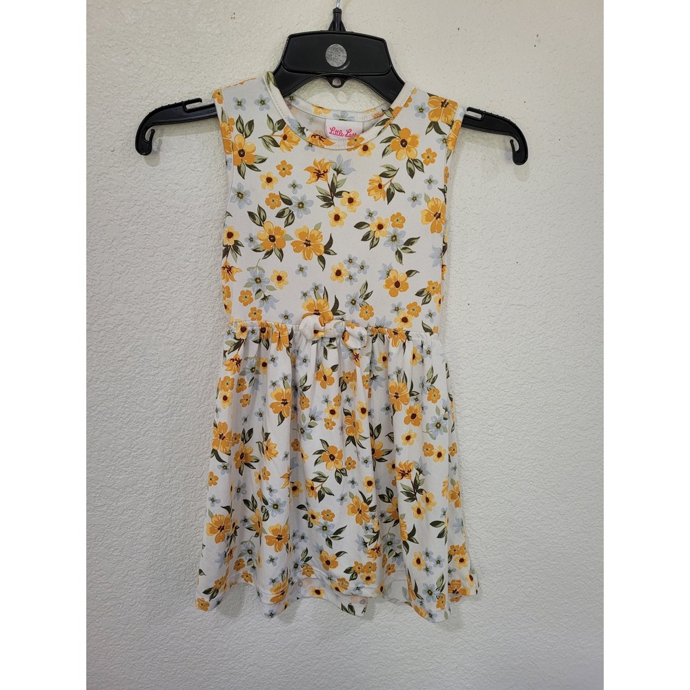 Little Lass Girls 4T Floral Sleeveless Dress White Yellow Side Cutouts Bow #8